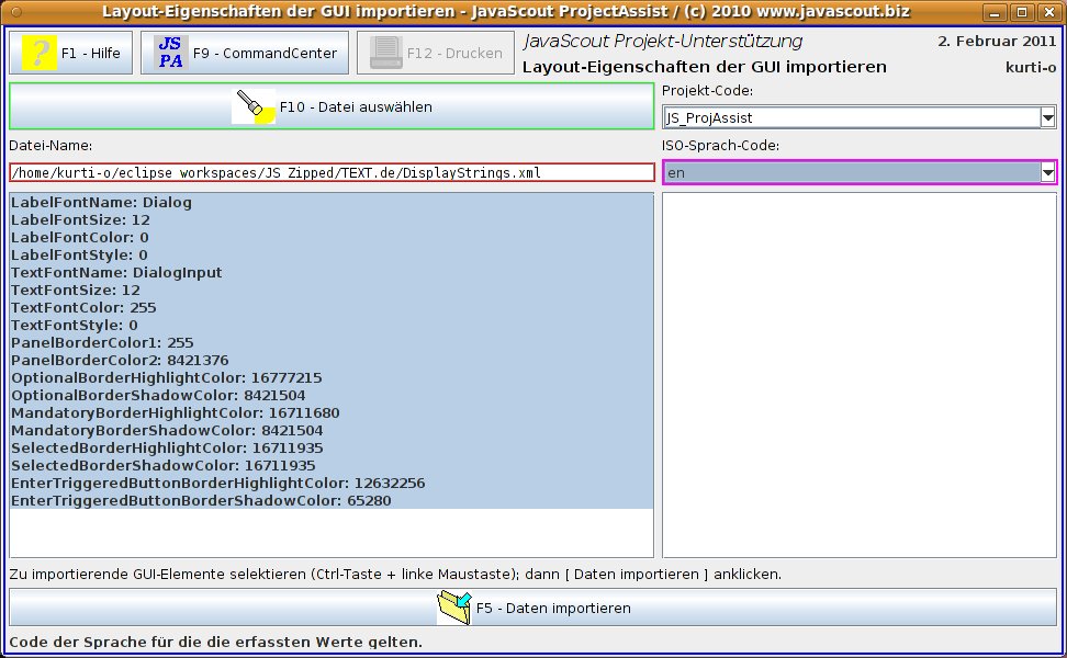 Task-Frame für die Verwaltung von Projekt und Sprache
