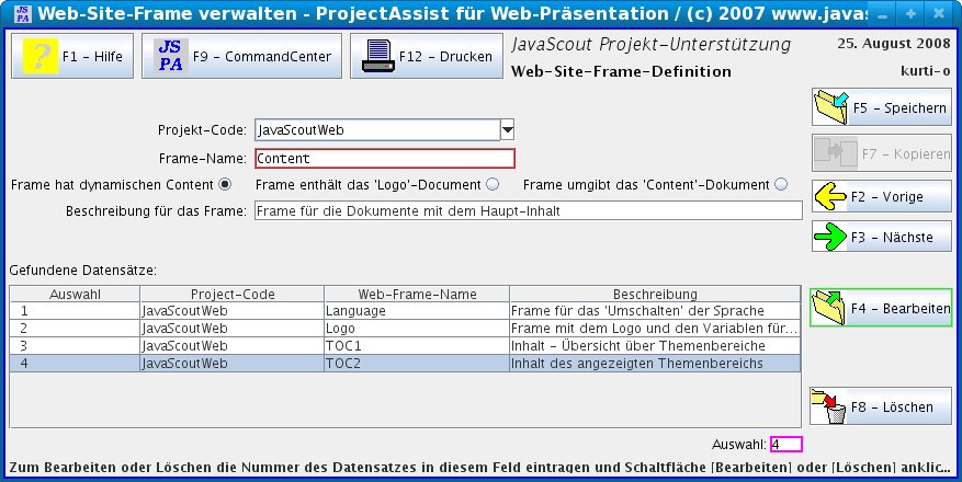 Task-Frame für die Verwaltung von Web-Site-Frames