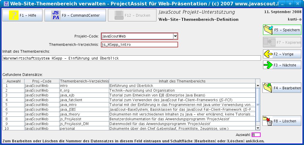 Task-Frame für die Verwaltung von Web-Site-Frames