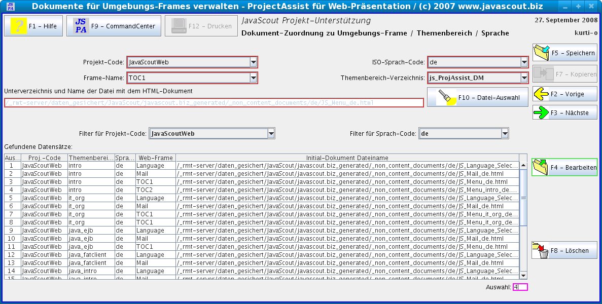 Task-Frame für die Verwaltung von Projekt und Sprache